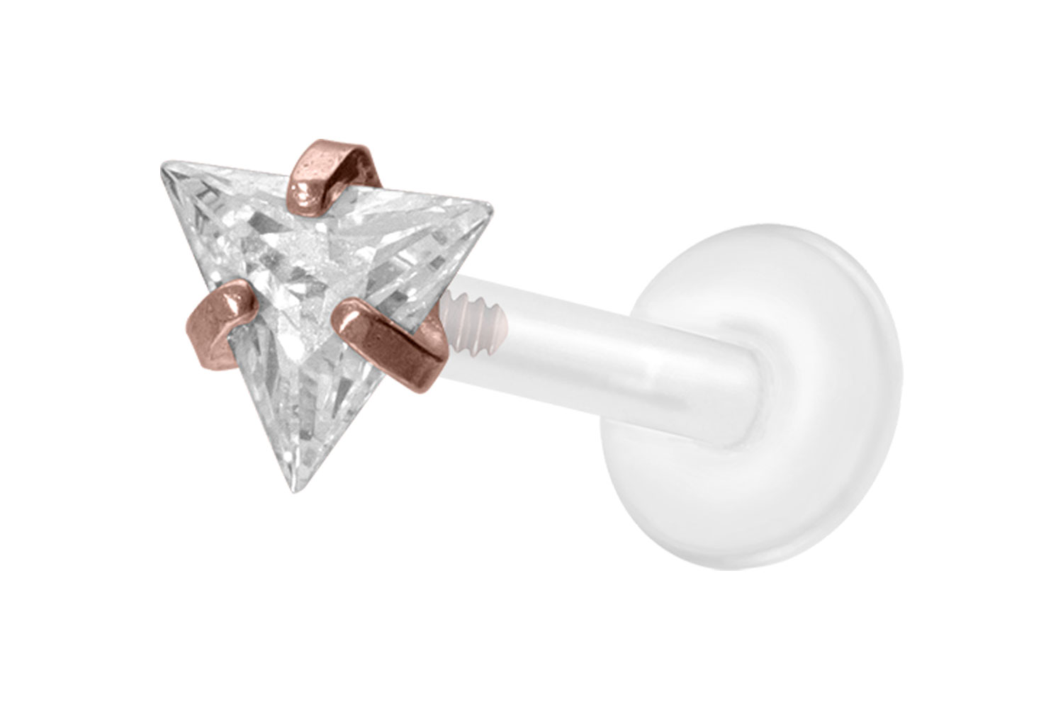 PTFE Labret Piercing mit Innengewinde + Titan-Aufsatz EINGEFASSTES KRISTALLDREIECK